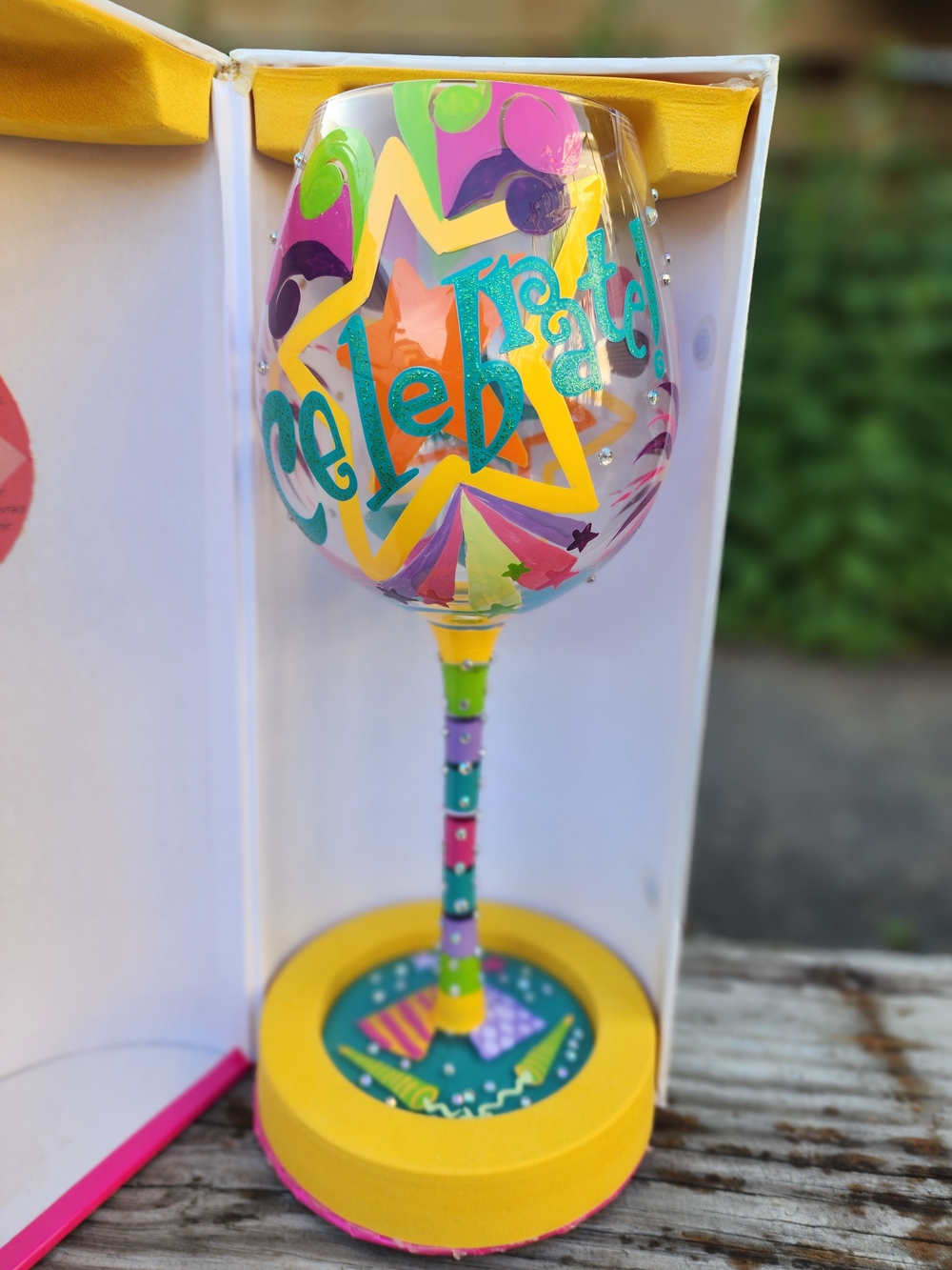 Lolita Multicolor Collectible 'Celebrate' Hand-Painted & Embellished Wine Glass - Picture 2 of 9